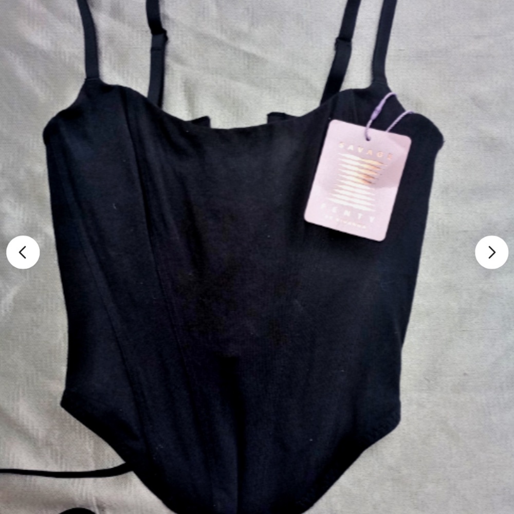 Savage X Fenty womens black corset bustier top szXS lace up back side zip NWT